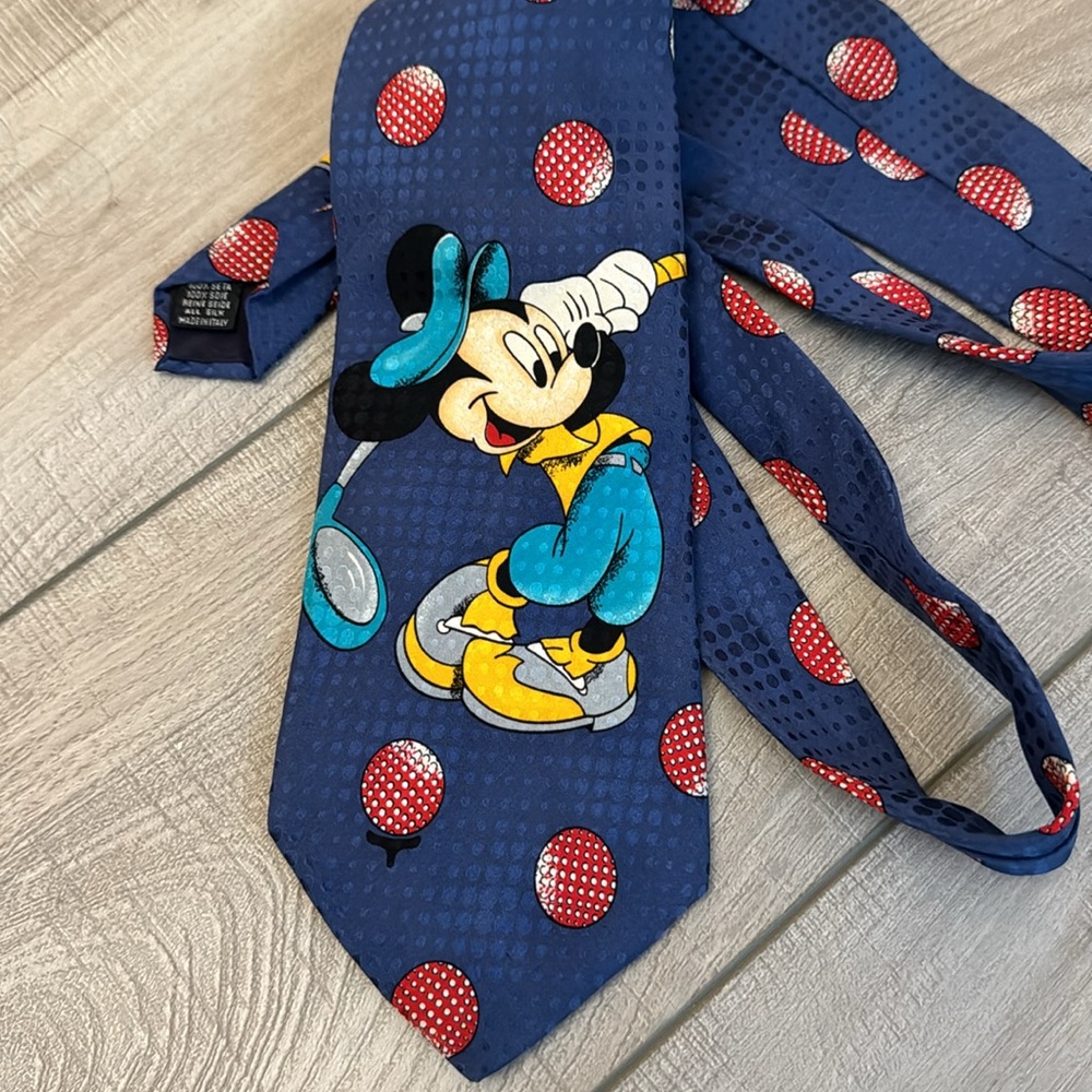 Disney Mickey & Co Mickey Mouse Golf tie 100% Silk Made in Italy Blue - Picture 4 of 11